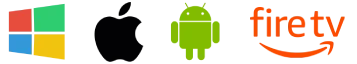 Ikoner som visar kompatibilitet med flera enheter som Smart TV, mobil, dator och Android-box via Bästa IPTV